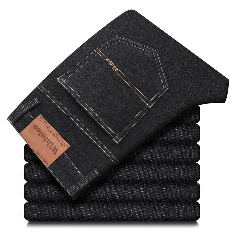 Autumn Winter Men's Jeans Classic Retro Grey Denim Pants Man Work Slim Straight Stretch Cotton Trousers Streetwear Plus Size 40