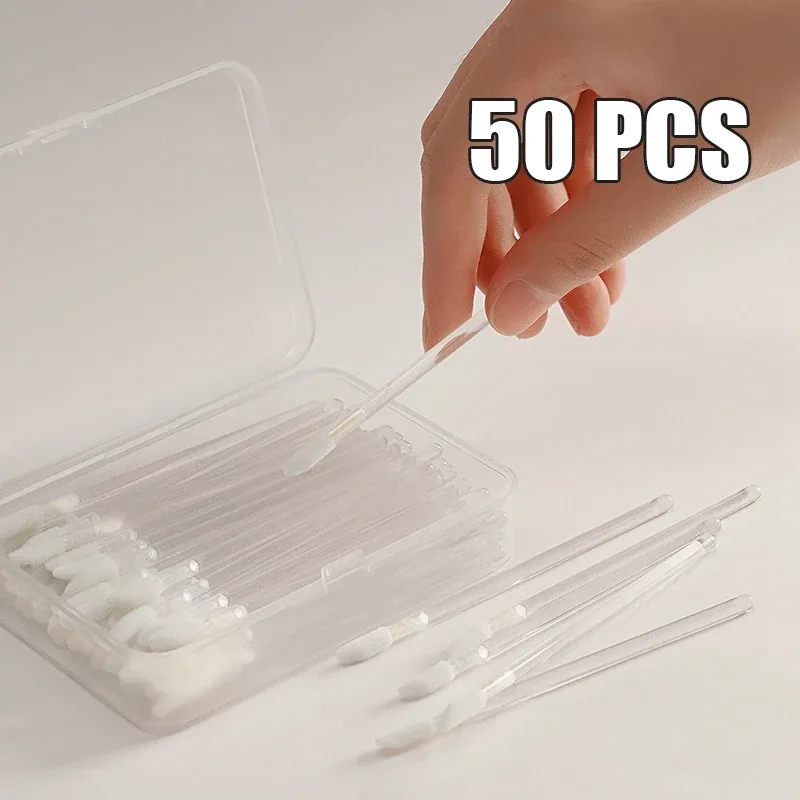 50/100 Pcs Disposable Lip Brushes Flocked Tip Makeup Brush Portable Hygienic Applicator for Lip Gloss Foundation Concealer Mask
