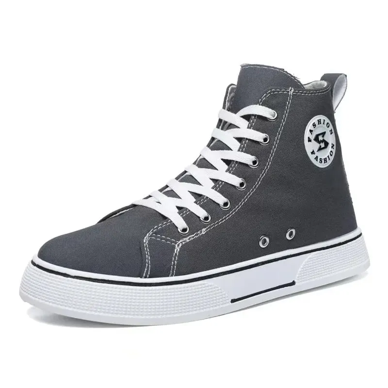 New Black High-top Canvas Mens Shoes Breathable Soft Bottom Non-slip Lace-up Casual Board Sneakers for Daily Streetwear Sneakers
