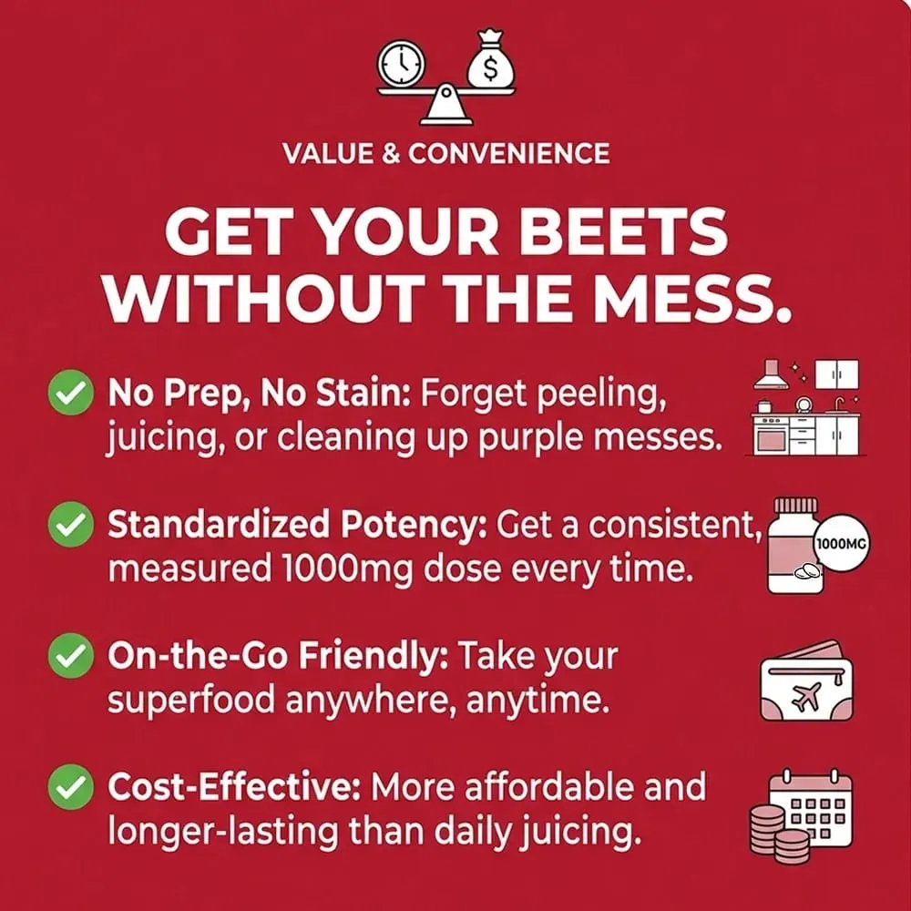 Beetroot Capsules - Supports Digestive Immunity Health Improves Energy Athletic Performance Non-GMO Gluten-free