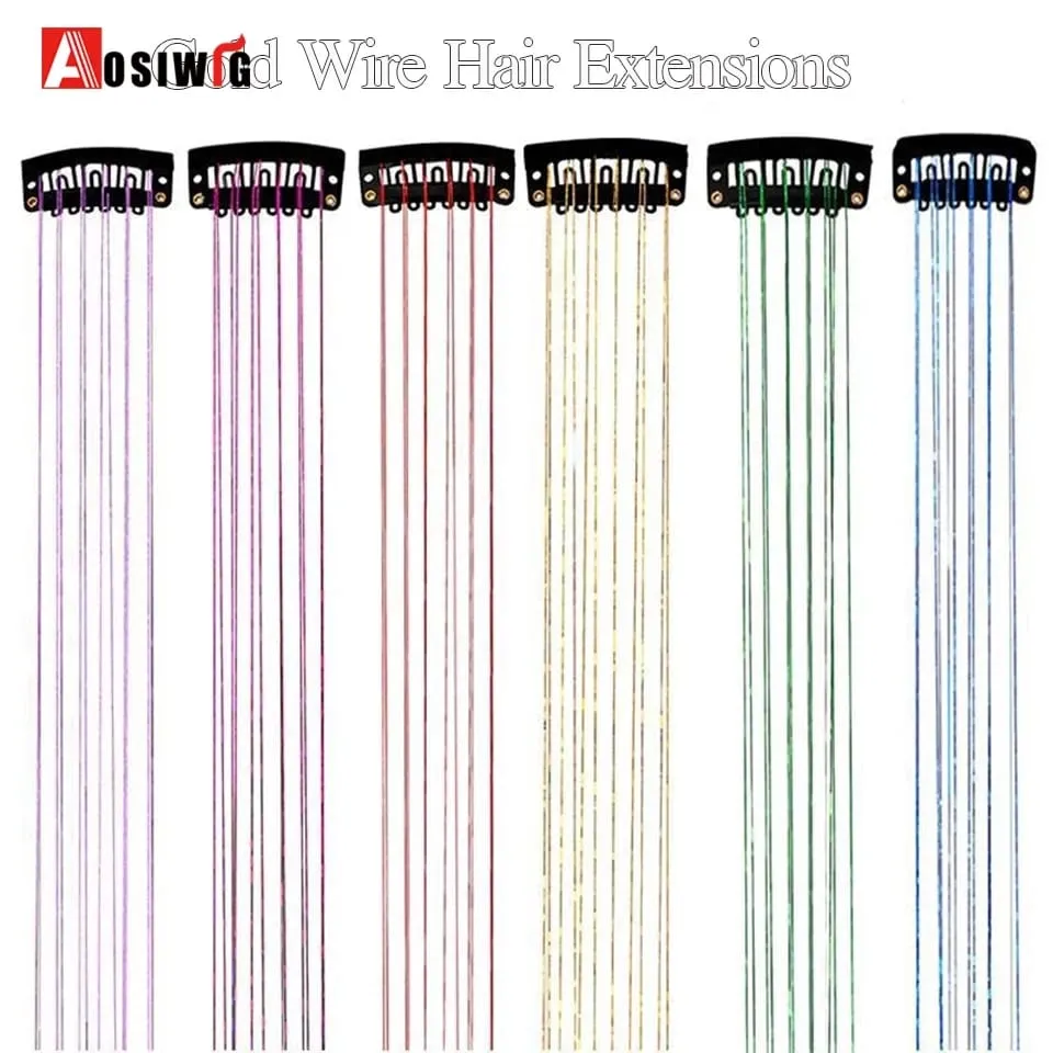 12Pcs/Pack Sparkle Blonde Hair Extensions Clip In Rainbow Shiny Sparkle Hair Tinsel Heat Resistant Sparkle Hair Extensions For W
