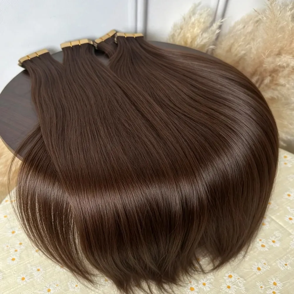 4A Medium Brown Tape In Hair Extensions 100% Human Hair Seamless Invisible 21Pcs/Pack 50g Remy Colored Straight Brazilian 22 24 Inch Pure Human Hair For Women
