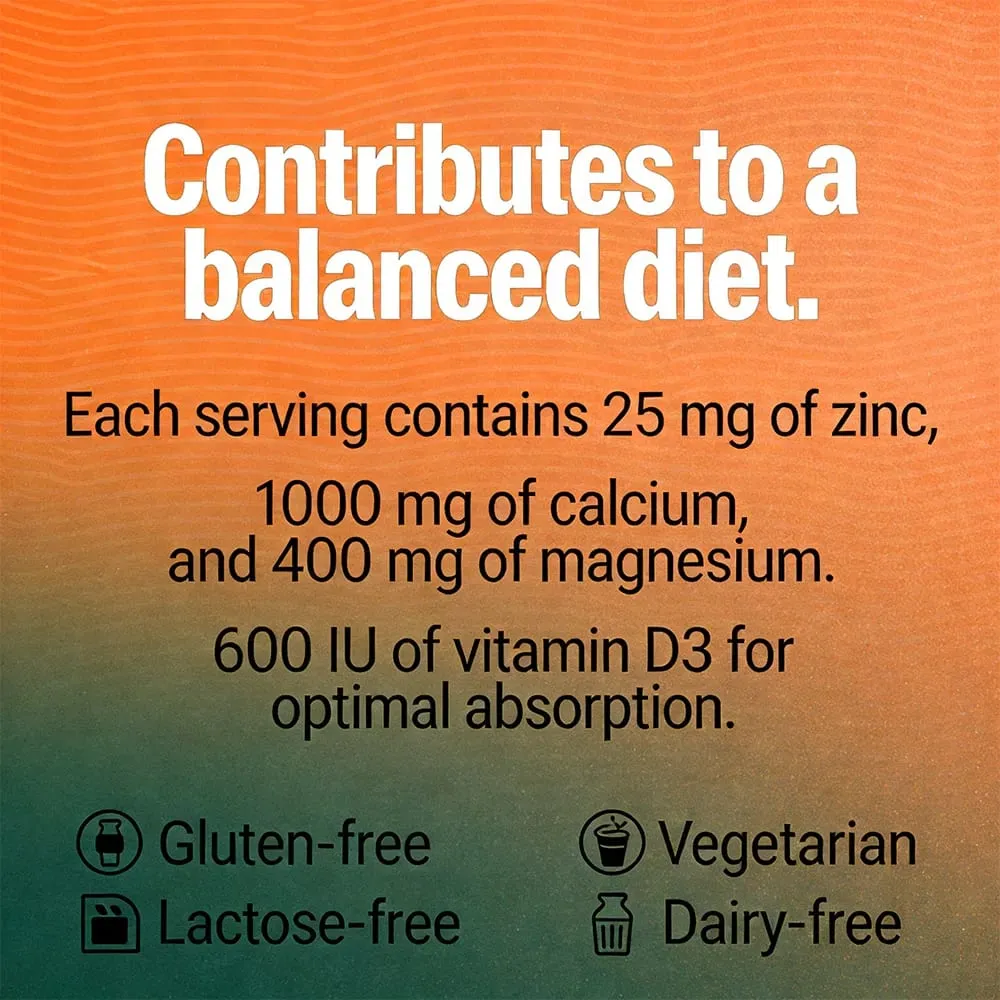 Calcium + Magnesium + Zinc + Vitamin D3 Capsules - Supports Bone and Nervous System Health and Improves Mood