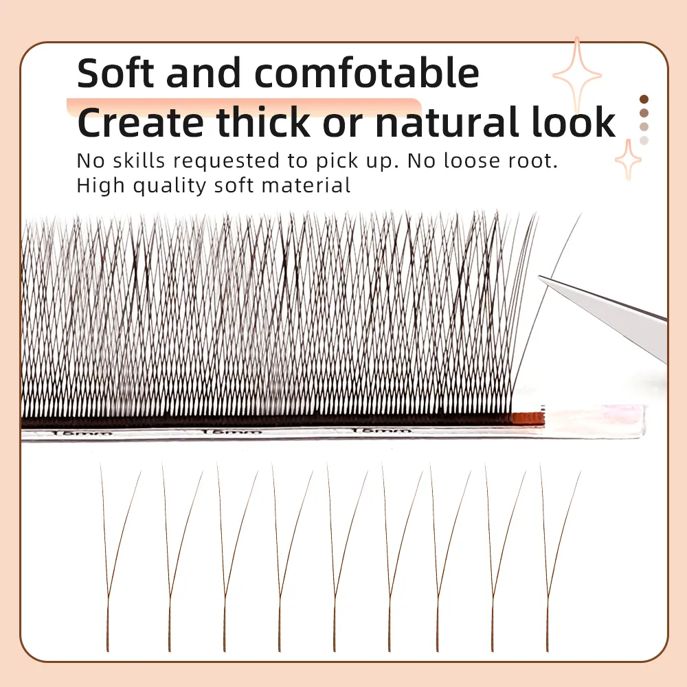 Yelix Brown 2D Y Premade Eye Lashes Single Tip Lash Extension Natural Makapal Malambot Walang Maluwag Root Easy Fan Salon Lash Cilios Y