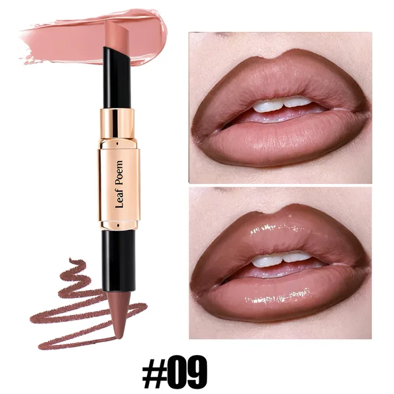 Dual‑Head Matte Lipstick Lip Liner Pen 2‑in‑1 Lip Definer & Lip Color Stick Smooth Lip Makeup for Daily Party Use