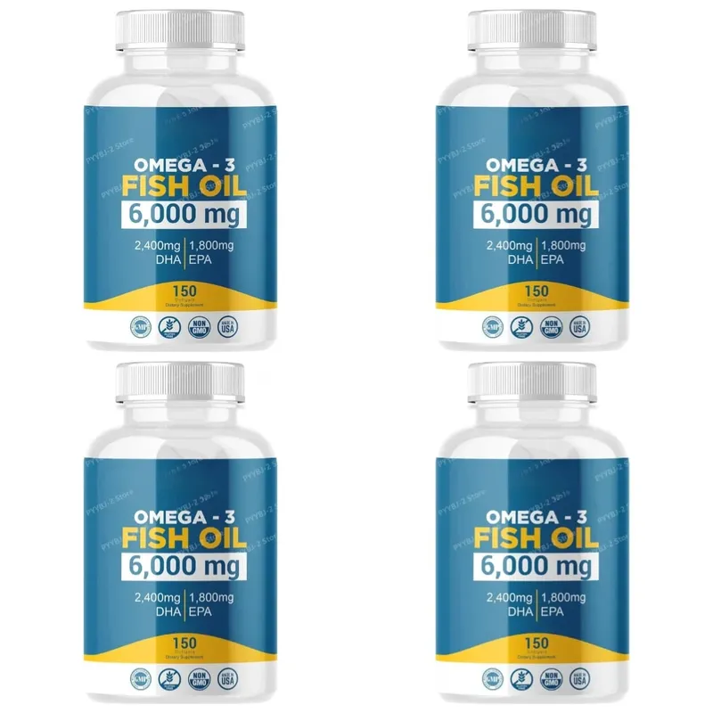 Omega-3 Fish Oil 6000mg Softgels High DHA EPA Formula 2400mg DHA 1800mg EPA Non-GMO 150 Capsules Heart Brain Nutrition Support