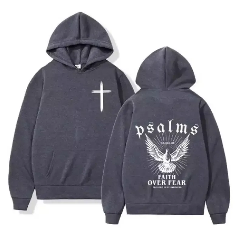 Christian Jesus Faith Over Fear Bible Verse Hoodies Men Fabric Street Fashion Hoodie Casual Street Sweatshirt Cyberpunk Style
