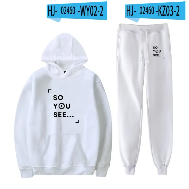 Harajuku Comfortable Funny so you see Print Sweatshirt Sweatpants Suit Men/Women Hoodies+ Trousers Suit Cute 2 Piece Set Clothes