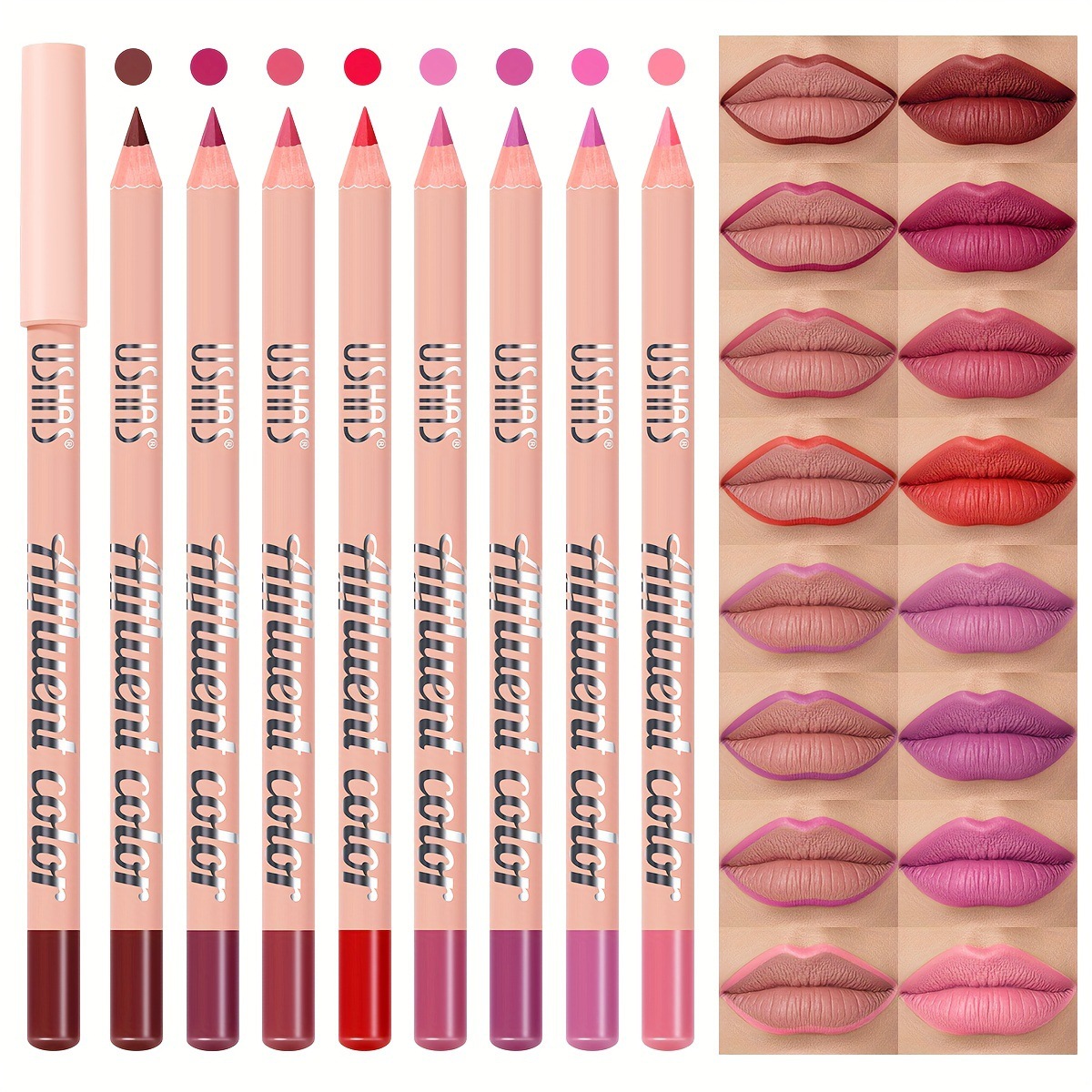8 farver Vandtæt Lip Liner Pencil Langvarig Sexet Mørkerød Pink Mat Læbestift Blyant Naturlig Lipliner Pen Rød konturfarve