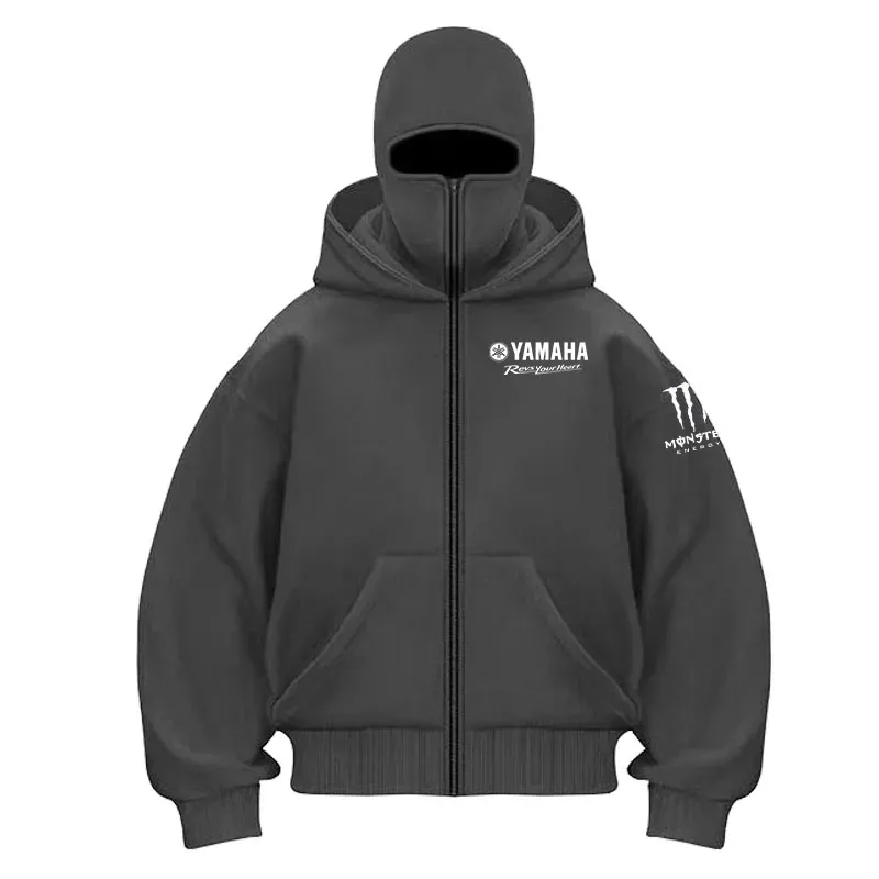 yamaha logo Printed Cotton Cycling Mask Zipper Hoodie Men and Women Autumn and Winter New Style Fashion Casual Retro Cycling Jer