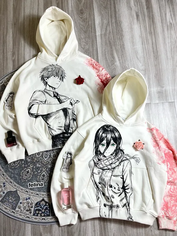 Denji and Reze Cotton Anime Hoodie Crew Neck Loose Summer Cotton Sweatshirt Harajuku Unisex Hoodies Oversized Men Clothing