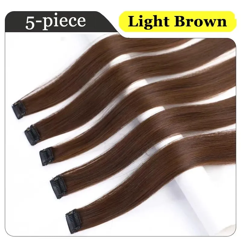 5pcs/Set Hair 1Clips Hair Extensions For Women 24Inches Long Straight Synthetic Fiber Wigs Suitable For Daily And Party Occasion