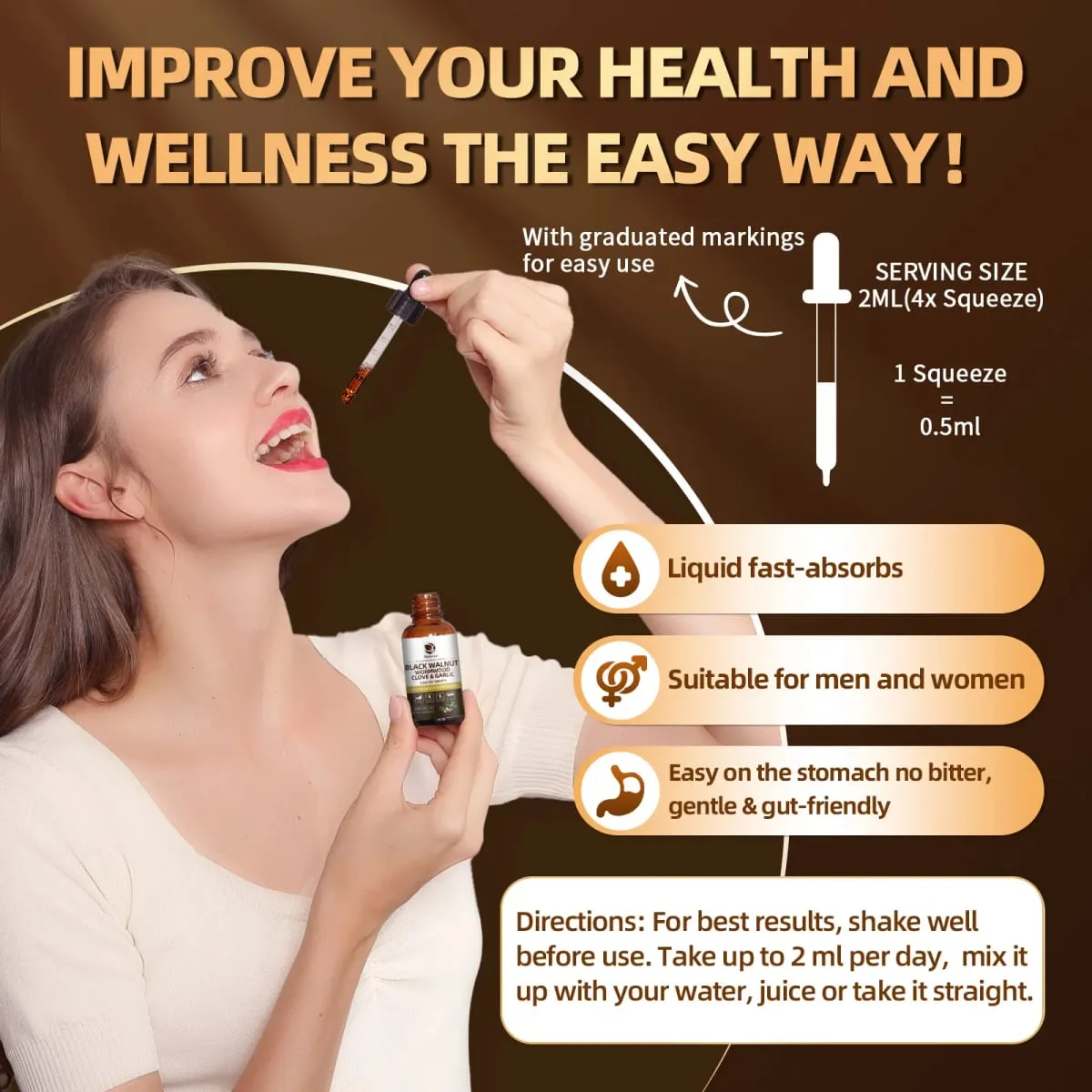 Lukaree 10 IN 1 Black Walnut Wormwood Drop Rapid Gut Cleanse & Digestive Health Detox 98% Absorption Vegan Gluten-Free