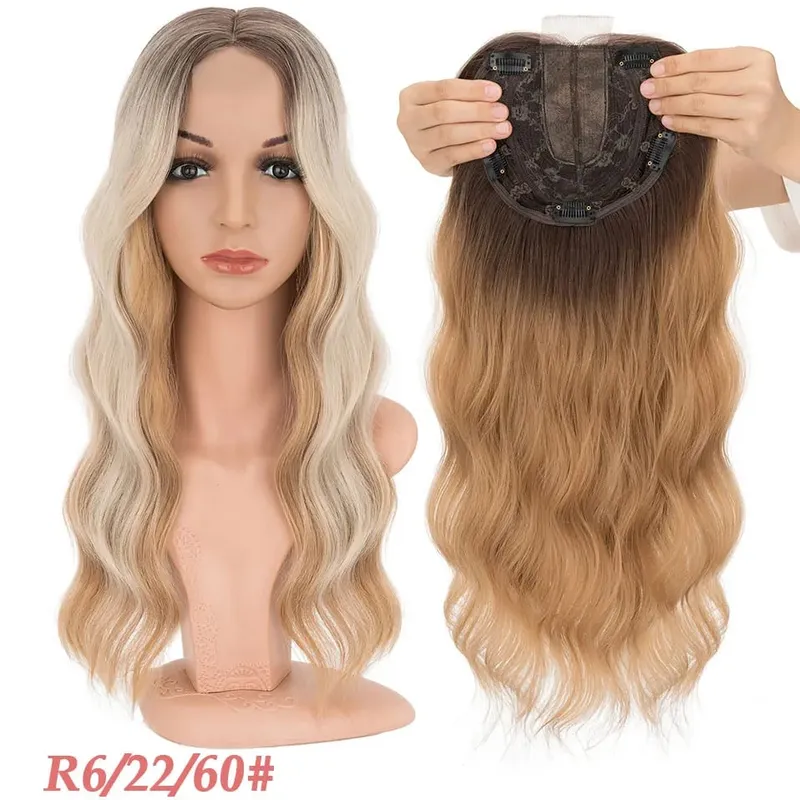 S-noilite Hair Topper 20 Inch Wavy Synthetic Clip-In Topper for Women Natural Looking Voluminous Hairpiece Ombre Blonde Wig