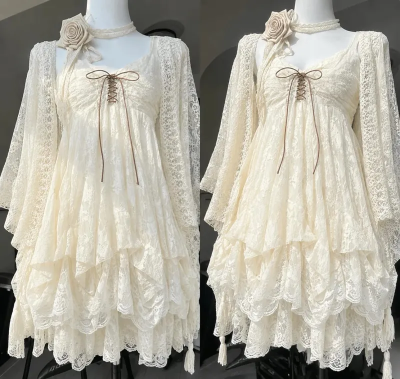 2026 mulher japonesa doce renda flor y2k estética bandagem vestidos grunge harajuku sem mangas retalhos vestido vintage chique