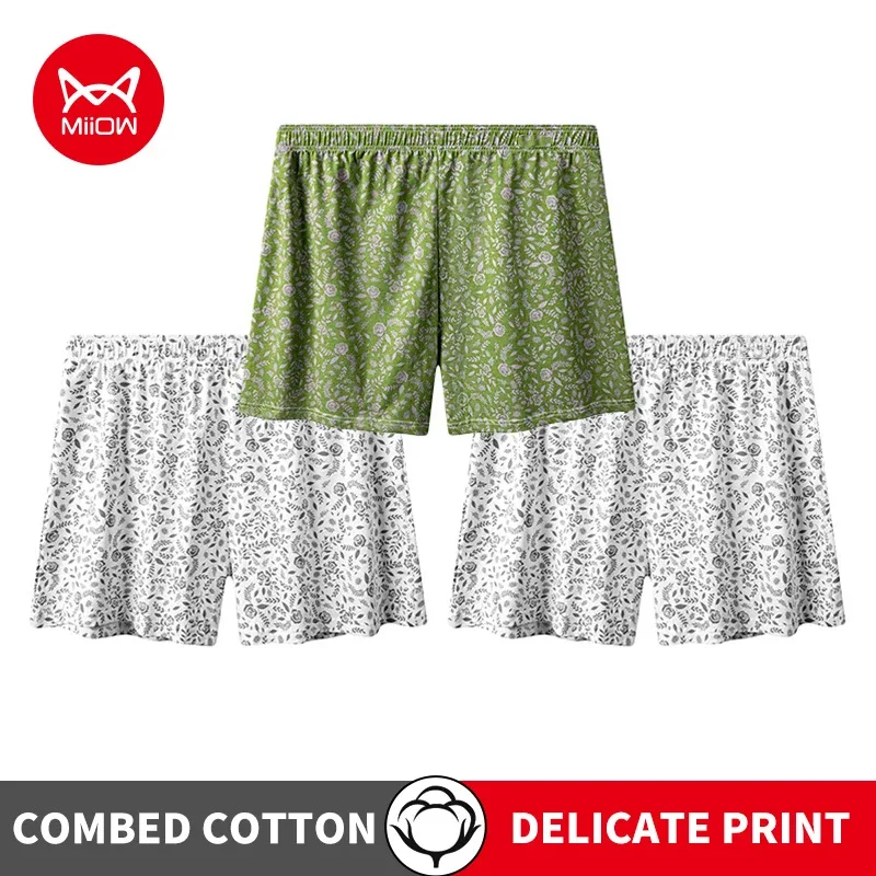 MiiOW 3Pcs Cotton Men Underwear Boxershorts Breathable Rose Print Man Underpants Skin-friendly Large Size Men's Shorts Panties