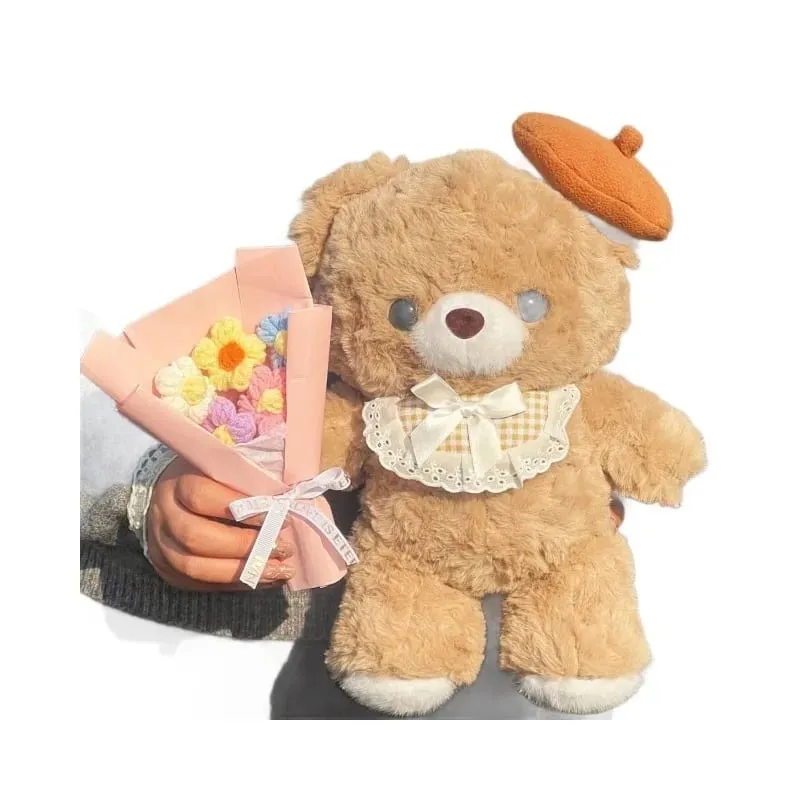 30cm Cute Mocha Brown Teddy Bear Plush Toy Soft Stuffed Animal With Lace Collar Girls Birthday Gift Bedroom Throw Pillow Doll