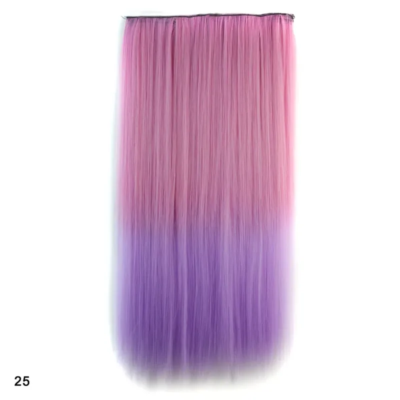 Rainbow Hairpiece Clip in One Piece Hair Extension Long Straight Synthetic Black Blue Gray Green Ombre Color Hairpieces