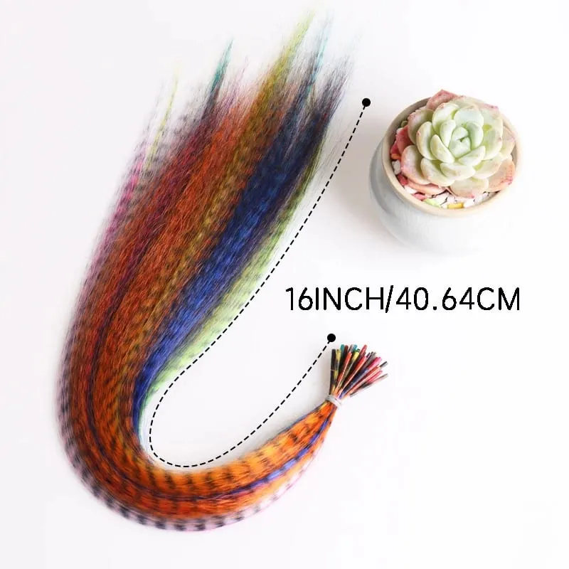 Lansa Feather Hair Extension 10Pieces Fake Hair I Tip Rainbow Synthetic Hair 16inch Hairpiece Feather for Hair Extension