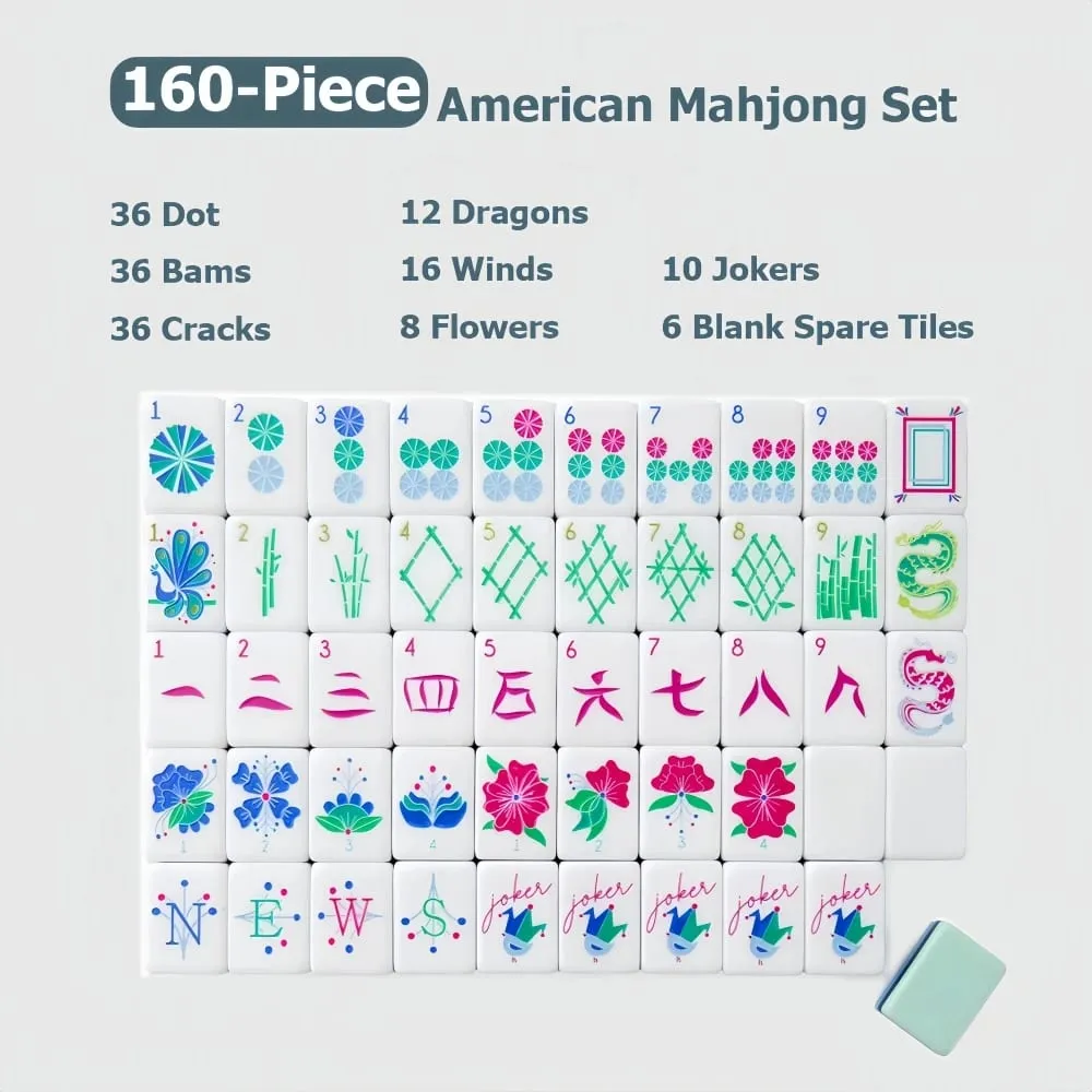 Customizable American Mahjong Sets 160 Tiles 4-Layer Acrylic Mah Jongg Surprise Gifts Mahjong Portable Travel Family Party Games