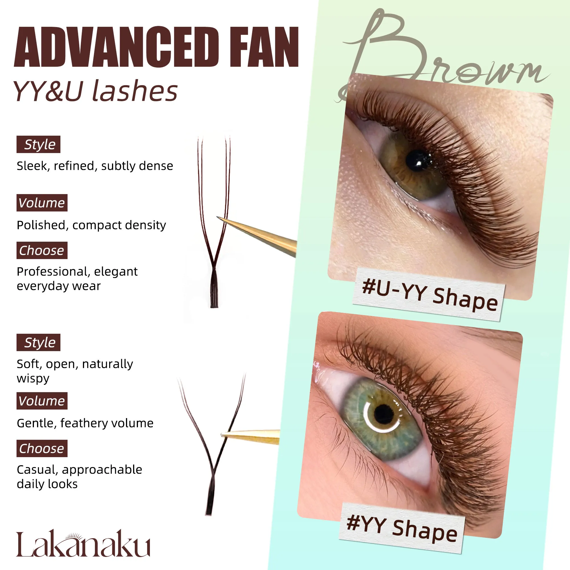 Dark Brown U Shape YY Lashes Brown Premade Eye Lashes Extensions Fio U 2D Clover Cilios