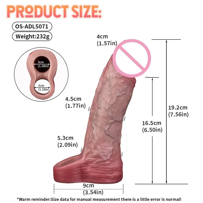 Penis Extender Device Cover Sleeve Girth Enhancement Pleasure Dildo Sheath Adult Sex Toys For Men Reusable Condom 18+