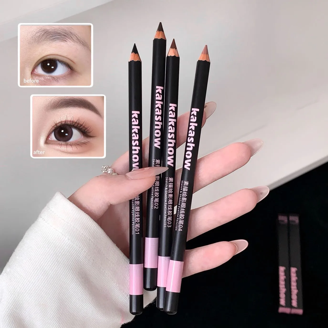 Wooden Matte Eyeliner Pencil Black Pink Brown Eye Liner Pen Long-lasting Waterproof Smudge-Proof Smooth Matte Eye Liner Makeup