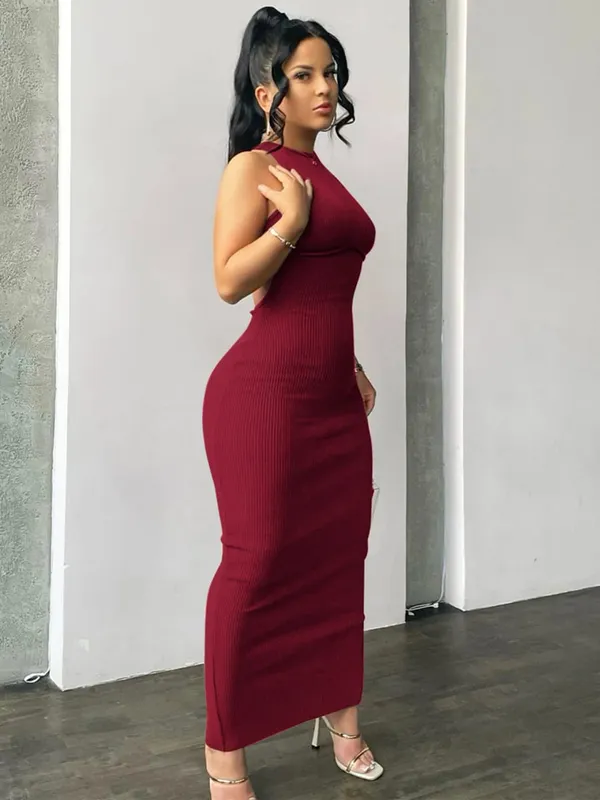Hugcitar bordázott tömör üreges háttámla ujjatlan szexi hasított miniruha Bodycon 2025 tavaszi női ruhák elegáns buli Y2K