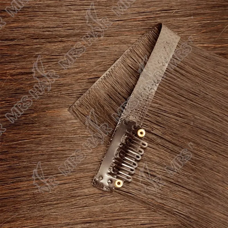 Invisible PU Clip In Hair Extension Human Hair Injected PU Tape Weft Clip in Extension 7Pcs/set 12-24inch 100G 120G Clip On Hair