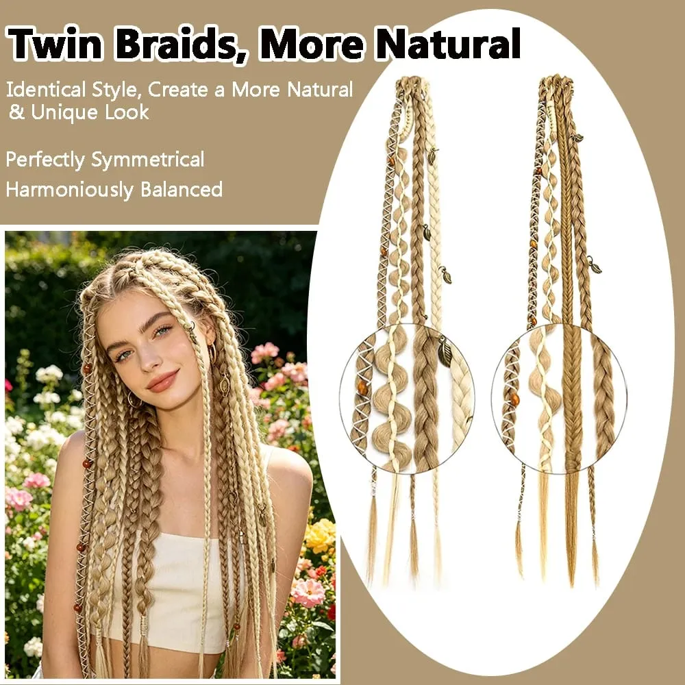Bohemia Clip in Hair Extensions Fairy Hairpieces Synthetic Handmade Weaving Hair for Girls Party Halloween Christmas Festival