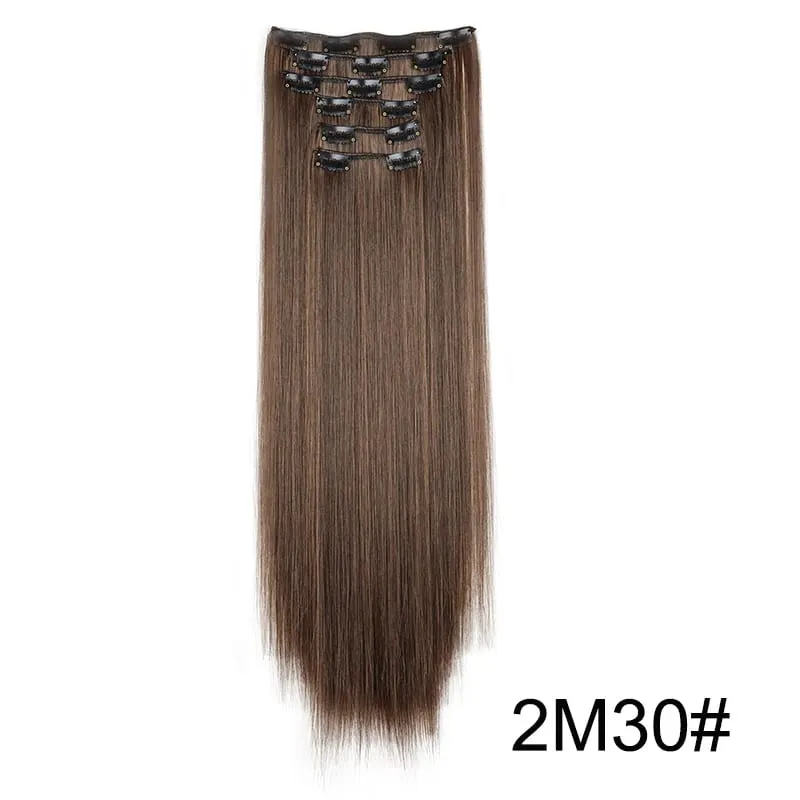 24Inch Synthetic 6pcs/set Long Straight Clip-in Hair Extension Heat Resistant Fiber Hair for Women Hair Accessories