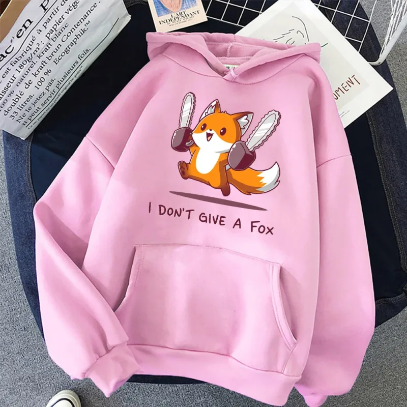 Sudadera con capucha I Don't Give A Fox Cute Animal Kawaii para hombre, jersey polar holgado, sudaderas con capucha de Hip Hop, ropa de calle, sudaderas de dibujos animados para hombres y mujeres