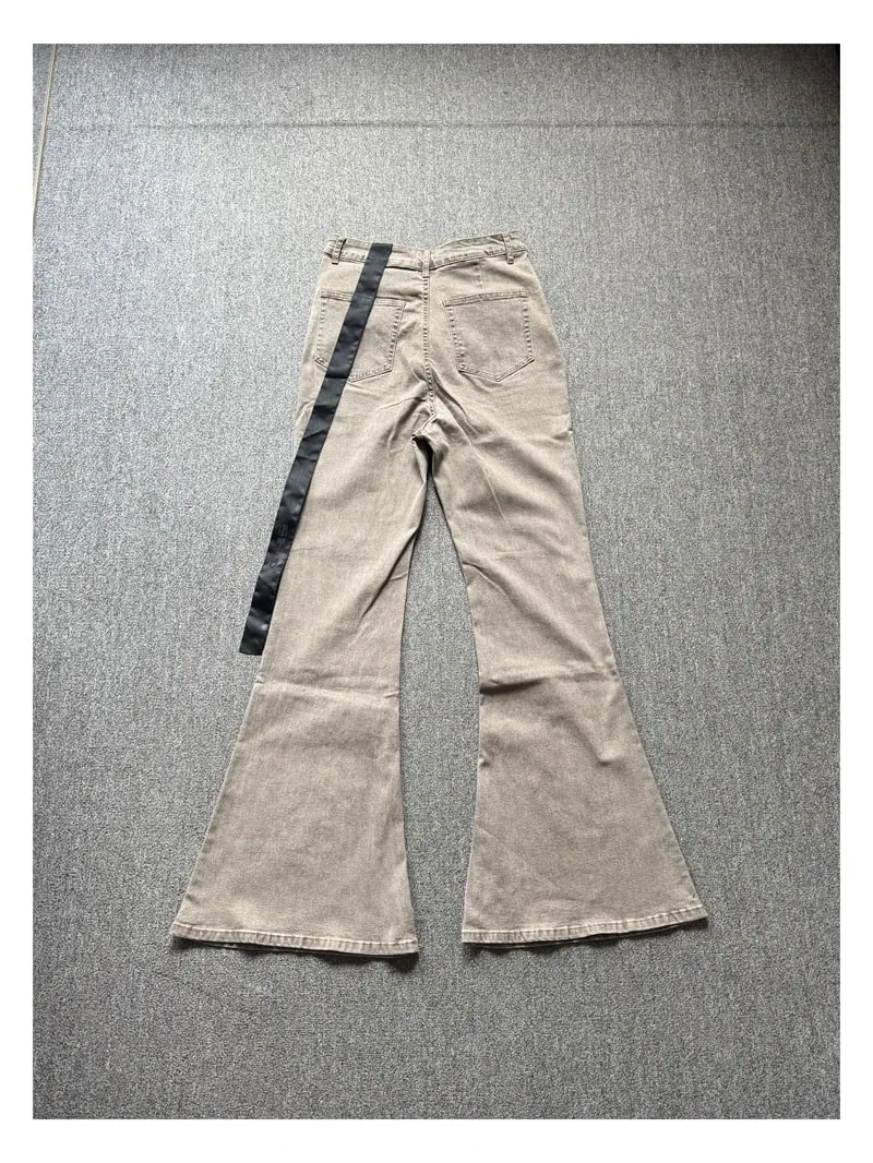 High Street RO Style Jeans Pants Men's Horn Wide Legs Look Skinny Stacked Dragging Wrinkled Cat Beard Wasteland Denim Pant