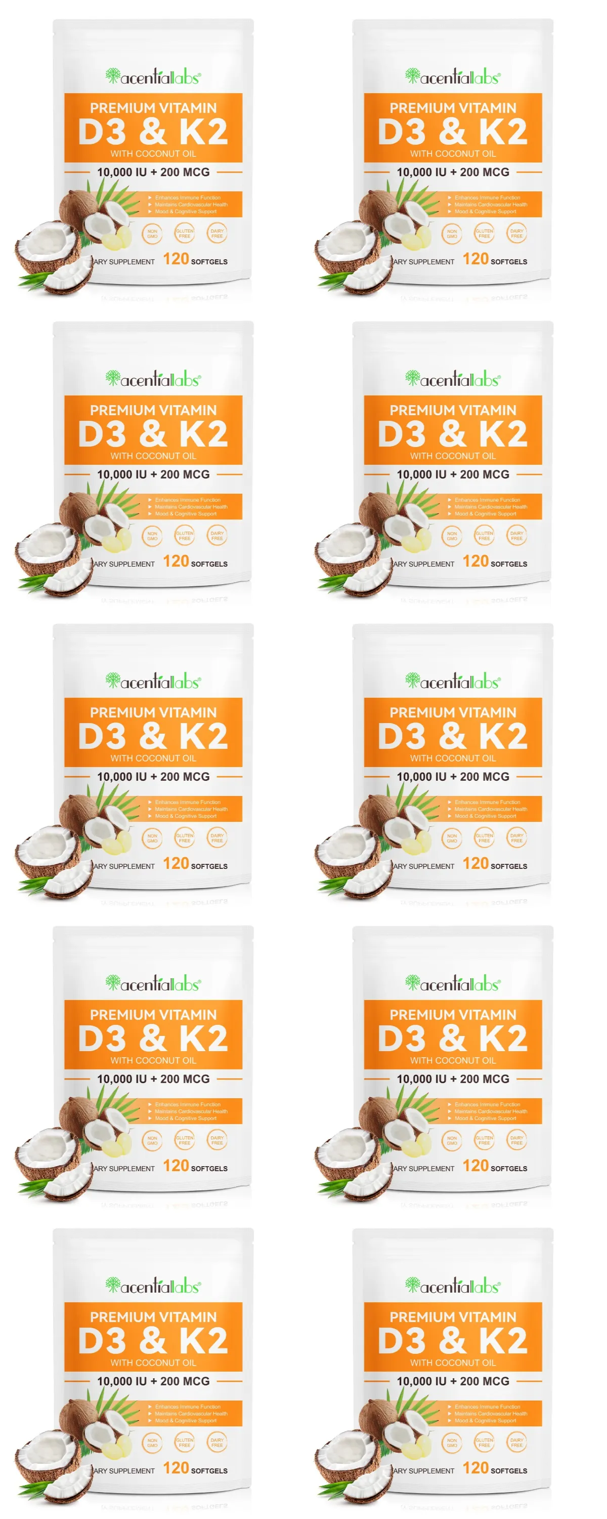 Acentiallabs Premium Vitamin D3 K2 Softgels kosttilskud Kokosolie Vitamin D3 AK2 bløde kapsler til immunstøtte til voksne