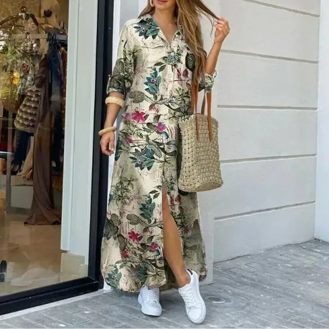 Robe longue en Denim pour femmes, manches longues, chemise, avec poches, boutons, imprimée, décontractée, ample, nouvelle collection automne 2023