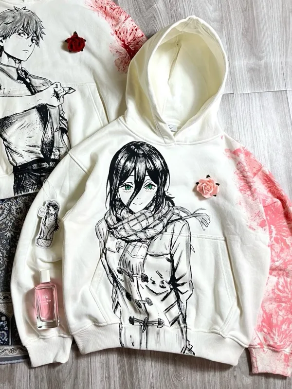 Denji and Reze Cotton Anime Hoodie Crew Neck Loose Summer Cotton Sweatshirt Harajuku Unisex Hoodies Oversized Men Clothing