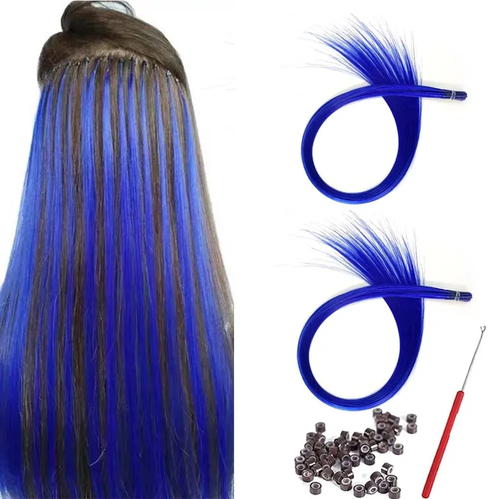 20 Strands Synthetic I-Tip Fusion Hair Extensions Party Colors 16" Straight Heat Resistant Highlight Feather Hairpieces Festival