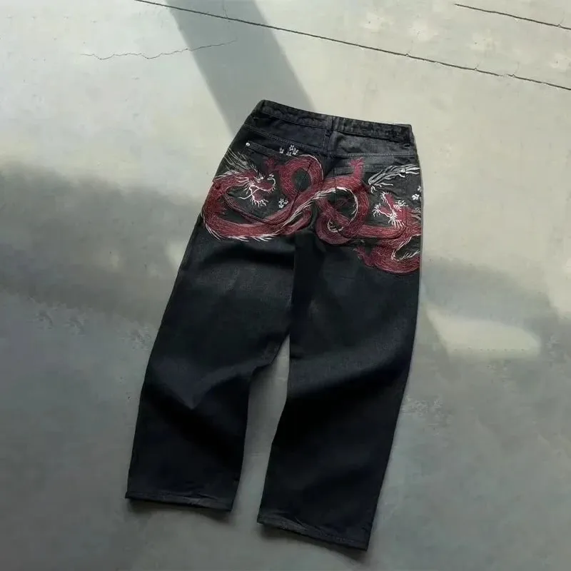 Y2K Baggy Jeans men vintage Embroidered high quality denim fabric American style jeans Gothic streetwear Hip Hop wide leg pants