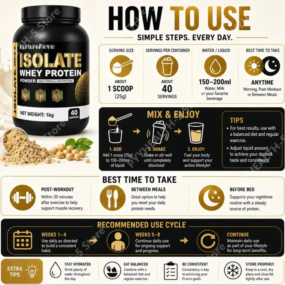 Isolate Whey Protein Powder 1kg High Protein Sports Nutrition Shake Fast Mixing Daily Fitness Nutrition 40 Servings Vanilla