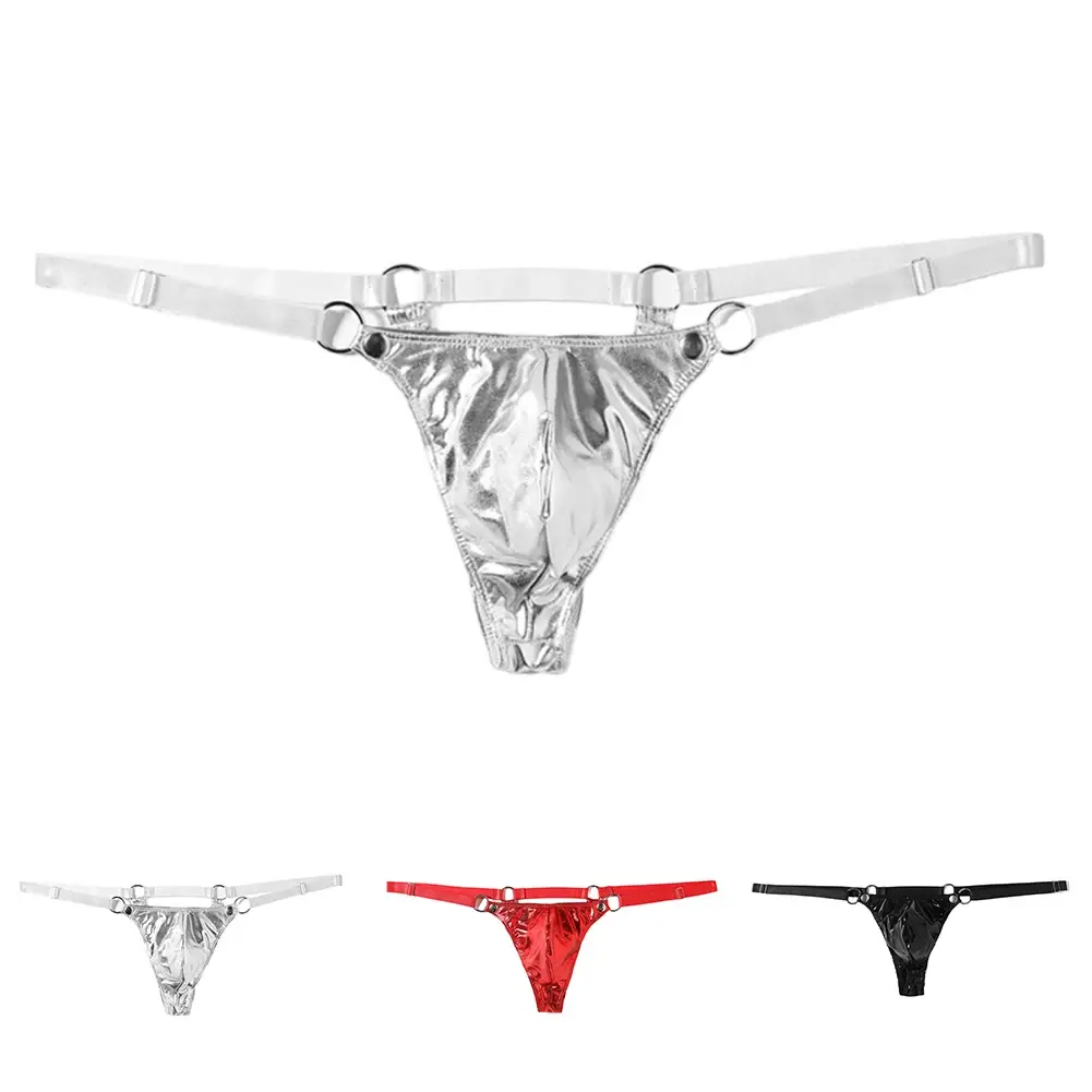 1pc Men Patent Leather G-String Sexy Thong V-back Low Ring Rise T-back Bulge Pouch Lingerie Underwear Gay Sissy Hot Clubwear