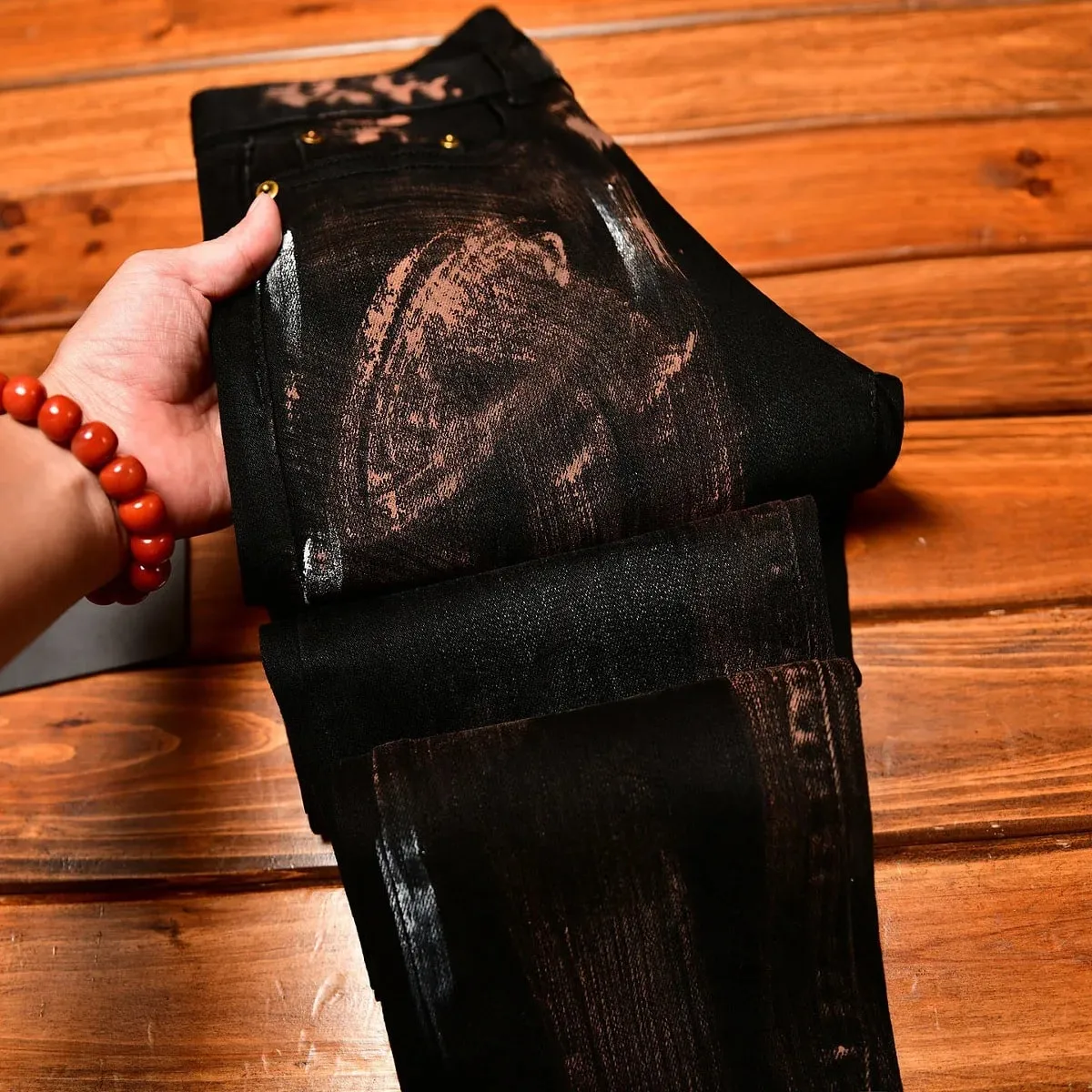 2025 Autumn Black Jeans Men's Inkjet Graffiti Printed Street Men's Clothing Nostalgic Trend High end Retro Denim Pants