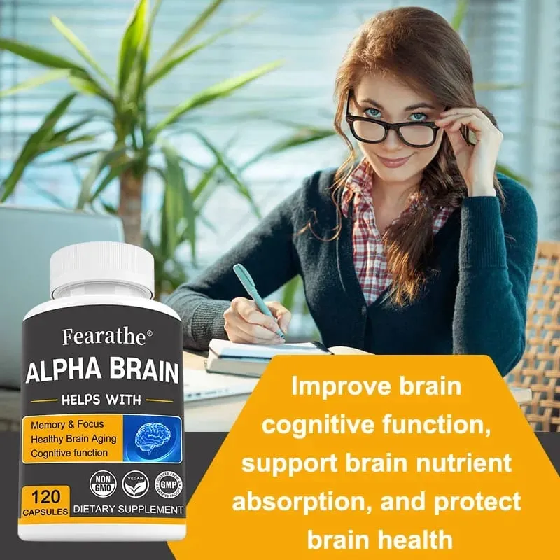 Alpha Brain Nootropics תוסף מוח לגברים ולנשים - זיכרון בהירות נפשית וקוגניציה עם ויטמין B6 Focus Capsules