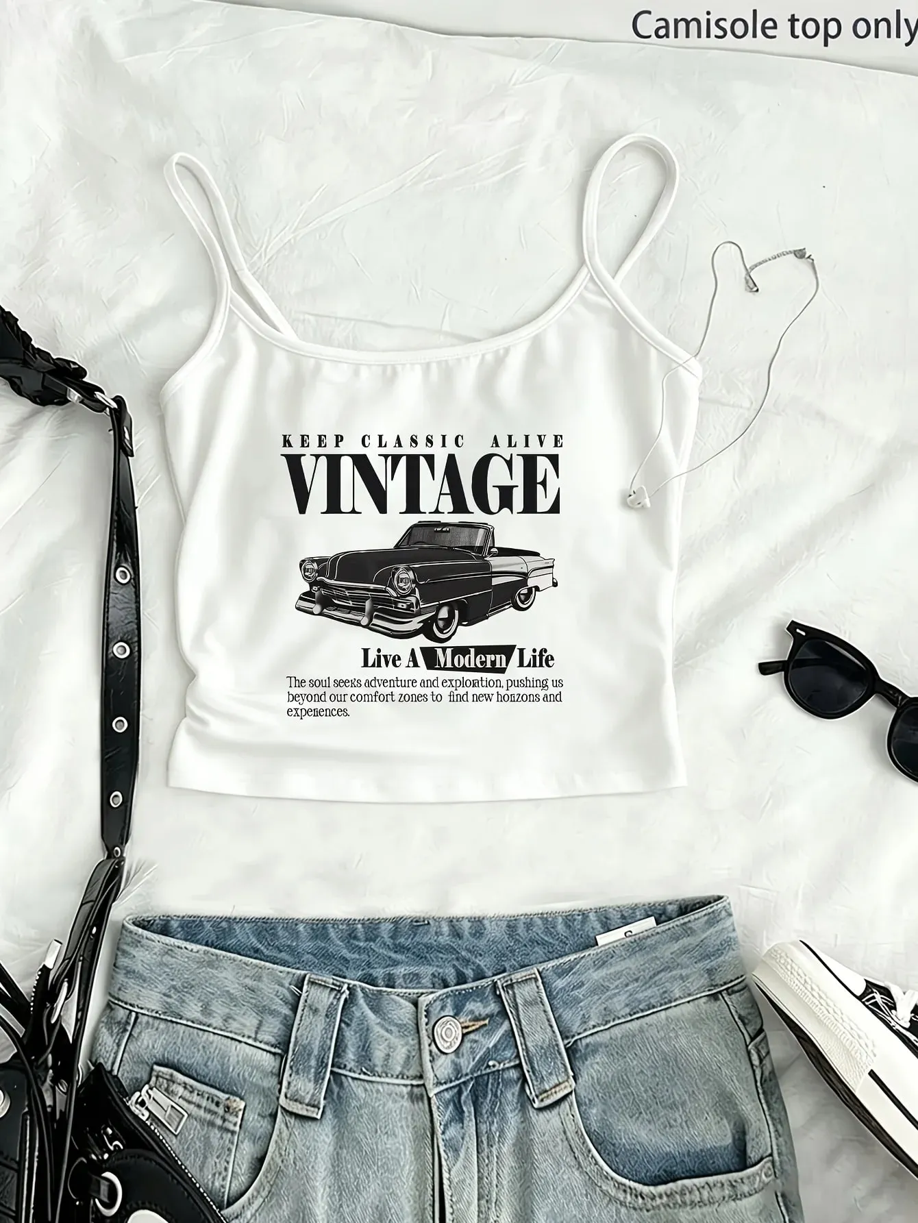 Y2k Camisole Top Retro Vintage Car Vintage Print Casual Crop Top Vest Wear Spring Summer 90s New Arrival Women'S Tank Top