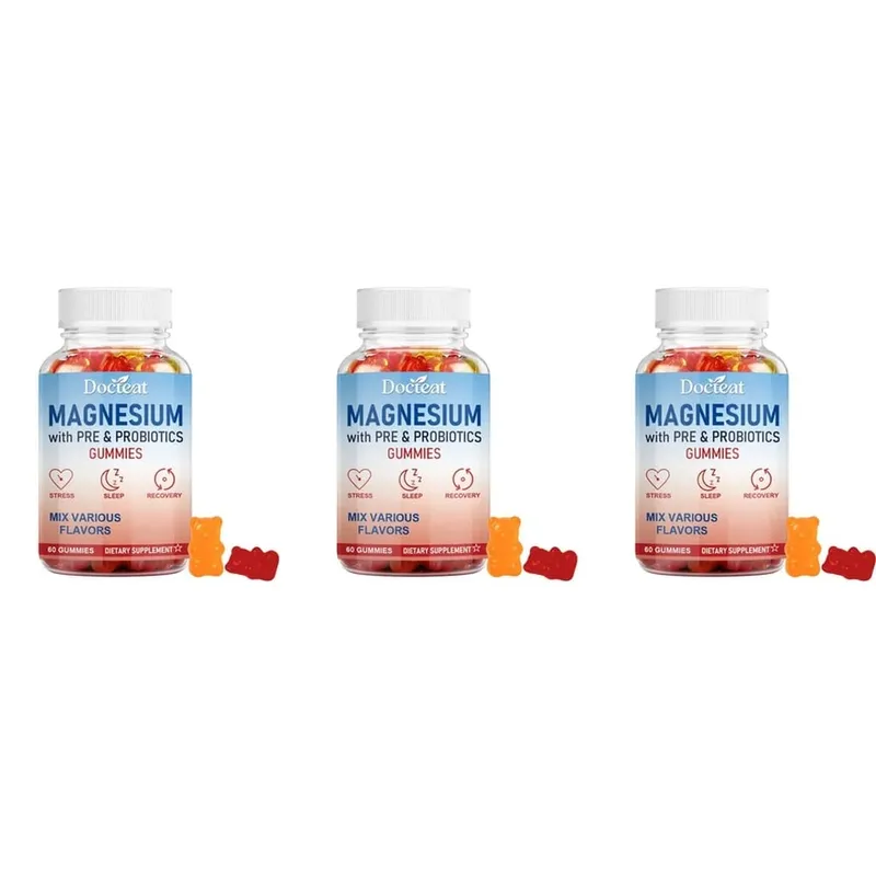 Docteat Magnesium Gummies with Pre & Probiotics for Stress Relief Supports Restful Sleep Relaxation and Recovery 60 Gummies