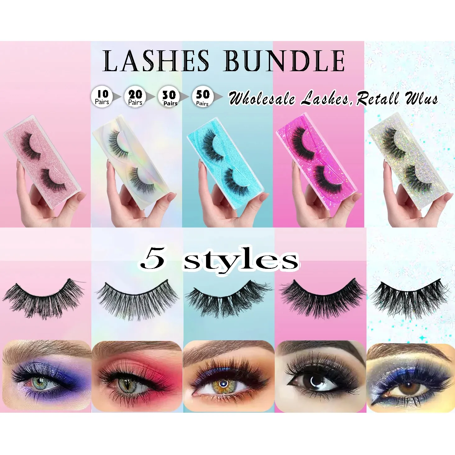 100 Pairs Cat Eye Lashes Natural Long Mixed Style Curling Fluffy Faux Eyelashes Individual Packing Manga Lashes