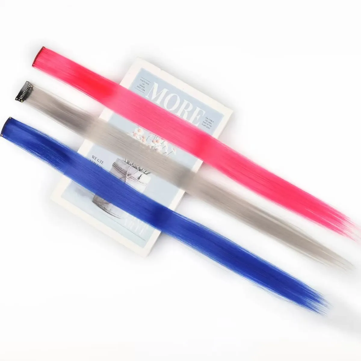 45cm Straight Clip‑on Synthetic Hair Pieces One‑Piece Bright Color Hair Extension Clips DIY Cosplay Hair Accessories