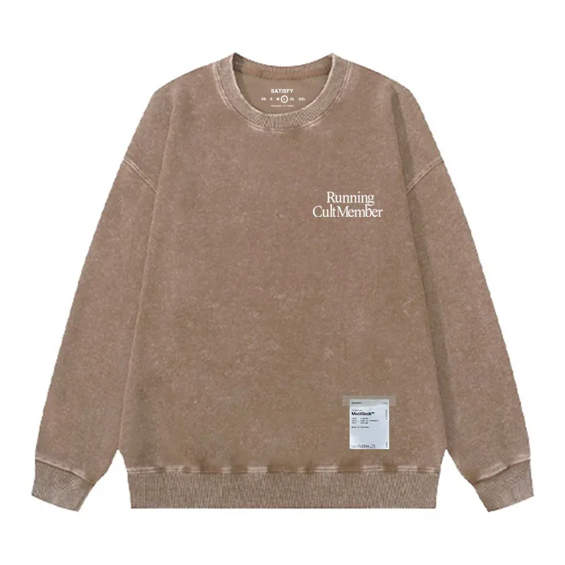 outdoor Self-Adhesive SATISFY Print Sweatshirt Round neck Jacket Street Style Loose Fit Long Sleeve Warmth for Young Men And Wo
