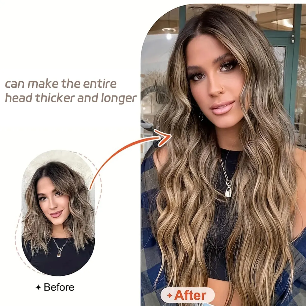 Clip In Synthetic Hair Extensions 22 Inch Long Wavy V-Shaped Hair Extension Gold Hair Piece With 10 Clips For Women Daily Use — image 6