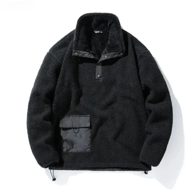 Nové Pánské mikiny Móda Patchwork Kapesní Teplý svetr s fleecovou podšívkou Pánské Polar Fleece Volné Volné chvíle Mikiny Kabáty