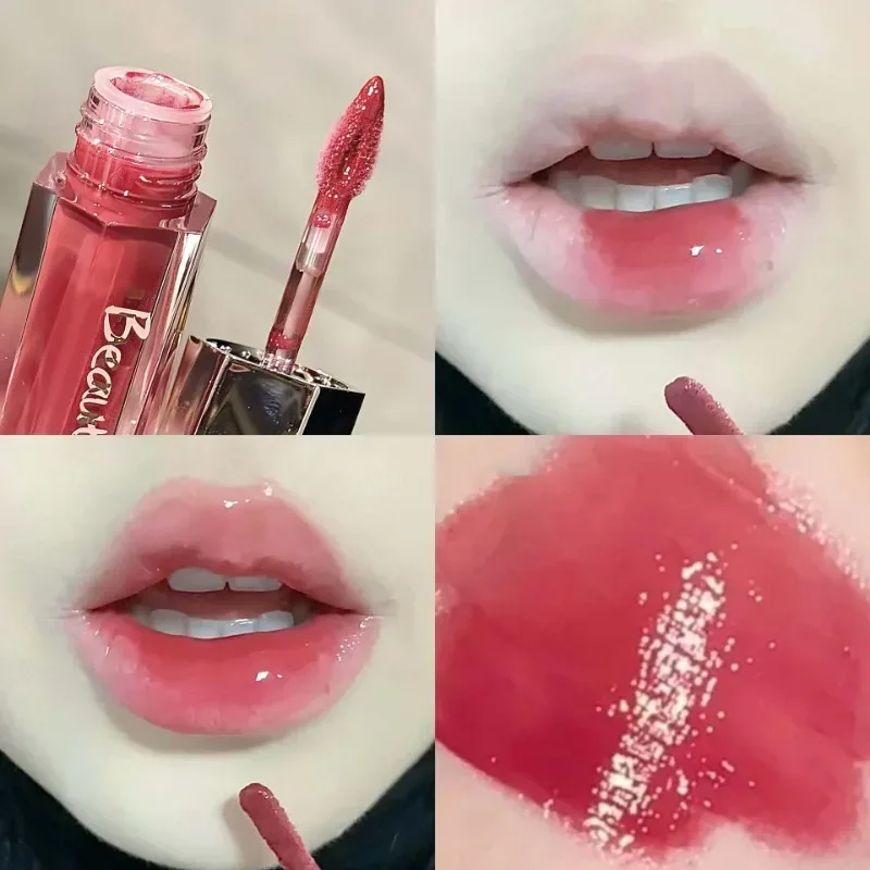 Hielo transparente marrón brillo de labios hidratante líquido brillante lápiz labial desnudo luz de agua espejo de cristal esmalte de labios maquillaje de larga duración